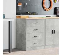 LoogCape Garage Storage Cabinet Concrete Grey Solid Pine Wood with 4 Drawers, Sturdy Workshop Cabinet for Workshop, Warehouse, Garage with Lock, 60 x 51 x 85 cm