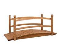 LoogCape Garden Bridge 140 x 60 x 60 cm Solid Fir Wood Weatherproof for Pond Stream Overway Balcony Patio with Walk-In Tread and Sturdy Railing for Outdoor Use