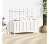 LoogCape Garden Chest White 115 x 49 x 60 cm Solid Pine Wood with Storage Space, Weatherproof, Lockable, Gas Lift, Ventilation, Ideal for Garden, Balcony, Patio, Pool, Outdoor, Cushions, Cushions