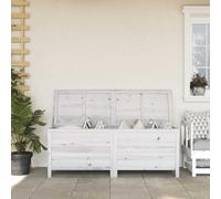 LoogCape Garden Chest White 150 x 50 x 56.5 cm Solid Fir Wood Weatherproof and Lockable with Large Storage Space for Cushions, Toys, Upholstery and Garden Furniture on Patio Balcony