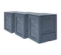 LoogCape Garden Composter Set of 3 Grey 60 x 60 x 73 cm 780 L Plastic Weatherproof with Ventilation and Lid Ideal for Recycling and Composting in the Garden Balcony Patio