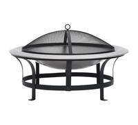 LoogCape Garden Fire Bowl with Grill Stainless Steel 76 cm for Cosy Outdoor Evenings, Weatherproof Fire Pit with Spark Catcher, Includes Poker, Roasting Rack and Protective Lid
