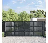 LoogCape Garden Gate, Anthracite, 400 x 175 cm, Steel with Wire Mesh, Lockable for Garden, Yard, Driveway, Fences, Swing Gate with Lock and Posts 190.5 x 125 cm per Wing