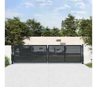LoogCape Garden Gate Anthracite Steel 400 x 125 cm, 1 Wing Gate with Wire Mesh, Lockable with Lock Handle, for Driveway, Land, Outdoor, Privacy Screen