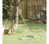 LoogCape Garden Levelling Rake Stainless Steel Silver 75 x 25 x 200 cm with Removable Handle, Weatherproof, Rust-Resistant, Ergonomic, for Lawn, Flowerbed, Floor Care