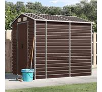 LoogCape Garden Shed Brown 191 x 215 x 198 cm Galvanised Steel Weatherproof and Waterproof with Large Storage Space, Lockable, Robust Tool Shed for Tools, Lawnmowers