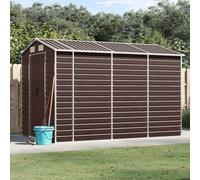LoogCape Garden Shed Brown 191 x 300 x 198 cm Galvanised Steel Weatherproof Waterproof Storage Space for Tools Garden Shed Tool Shed Hut with Lockable Door and Sturdy Roof
