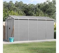 LoogCape Garden Shed Light Grey 191 x 385 x 198 cm Galvanised Steel Weatherproof and Waterproof with Door and Roof for Storage and Protection in the Garden