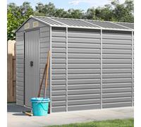 LoogCape Garden Shed Light Grey 191 x 470 x 198 cm Galvanised Steel Weatherproof Storage Space Garden Shed with Lockable Door and Roof for Tools, Appliances, Lawnmower, Bike, Wheelie Bin