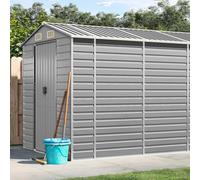 LoogCape Garden Shed Light Grey 191 x 640 x 198 cm Galvanised Steel Weatherproof Storage Space with Lockable Door and Roof for Tools, Appliances, Lawnmower, Bike, Outdoor Storage