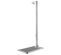 LoogCape Garden Shower with Grey Base Plate 220 cm Stainless Steel WPC Pool Accessories for Outdoor Use with Head Shower Foot Wash Tap and Mounting Holes