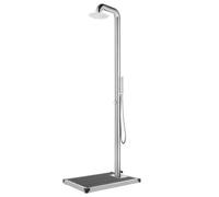 LoogCape Garden Shower with Grey Base Plate 230 cm Stainless Steel Pool Swimming Pool Whirlpool Spa Accessories Water Care Shower with Shower Head and Hand Shower for Outdoor Use