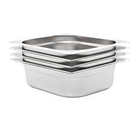 LoogCape Gastronorm Containers Set of 4 GN 1/2 100 mm Stainless Steel for Professional Kitchen, Buffet, Catering, Keeping Warm, Serving, Restaurant, Hotel, Parties, Durable, Scratch-Resistant
