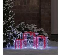 LoogCape Gift Box with 60 LEDs Cool White Set of 3 Acrylic 20 x 20 x 20 cm Christmas Decoration with Remote Control for Festive Lighting and Elegant Interior Design