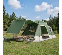 LoogCape Green 8 Person Cabin Tent with Roof Waterproof Polyester Steel Frame Easy Set Up Windproof Ideal for Camping, Hiking, Outdoor, Festivals and Beach with Carry Bag