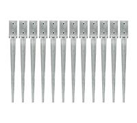 LoogCape Ground spikes, pack of 12, silver, 7 x 7 x 75 cm, galvanised steel ground anchor for garden fence, post holder, privacy screen, gazebo, carport, rotary dryer, parasol, stable outdoor