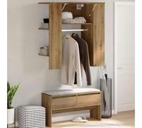 LoogCape Hallway Cabinet Artisan Oak 97.5 x 37 x 99 cm Wood Material Wall Mounted Storage Wardrobe with Clothes Rail and Compartment for Hallway Living Room Bedroom Kitchen