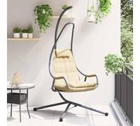 LoogCape Hanging Egg Chair Beige with Steel Frame 94 x 107 x 196.5 cm Foldable for Balcony Patio Garden and Indoor Weatherproof Durable Comfortable Cushion Stylish Lounge Furniture for Relaxation