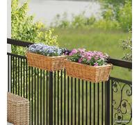LoogCape Hanging Planter Basket, Set of 2, Natural Brown, Made of Kubu Rattan with Waterproof Lining for Balcony, Patio, Interiors, Decoration, Storage, Boho, Vintage, Flexible, Durable
