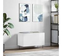 LoogCape High-Gloss Record Cabinet, White, 74.5 x 38 x 48 cm, Wood Material with Iron Legs for Vinyl, LP, Records, Storage Space, Sturdy Top Plate, Modern Design, Ideal for Living Room, Home Cinema