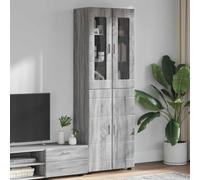 LoogCape High Quality Florin Highboard in Grey Sonoma 60 x 35 x 182 cm Wood Material with 4 Hinged Doors and 6 Board Shelves for Modern Living Room, Indoor, Durable, Space-Saving, Stylish
