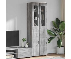 LoogCape High Quality Florin Highboard in Grey Sonoma 60 x 35 x 182 cm Wood Material with 4 Hinged Doors and 6 Board Shelves for Modern Living Room, Indoor, Durable, Space-Saving, Stylish