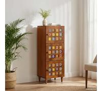 LoogCape High-Quality Highboard with Door Walnut 40 x 33 x 110 cm Solid Mango Wood for Stylish Storage Space in the Living Room or Dining Area