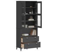 LoogCape High Quality Viken Highboard, Anthracite, 80 x 40 x 200 cm, Solid Pine Wood with Glass Doors, Storage Space for Living Room, Dining Room, Hallway and Office