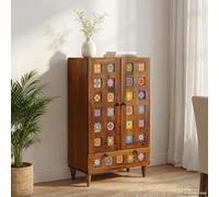 LoogCape High Quality Walnut Highboard with Door and Drawer 60 x 33.5 x 100 cm Solid Mango Wood for Living Room, Dining Room or Office, Robust Storage Solution with Cable Management and Stylish