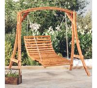 LoogCape Hollywood Swing Solid Wood Spruce with Teak Finish for Garden Patio Balcony Outdoor Lounge Weatherproof with Cushion Load Capacity 110 kg Foldable Comfortable Durable