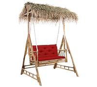 LoogCape Hollywood Swing with Palm Leaves and Cushion, 202 cm, Bamboo, Weatherproof, Hanging Swing for Balcony, Patio, Garden, Relaxing Furniture, Reclining Function, Foldable, Weatherproof, Outdoor