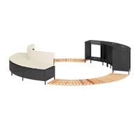 LoogCape Hot Tub Surround Black Poly Rattan Acacia Wood Garden Furniture Set with Storage Space, Modular Construction, UV Resistant, Includes Seat Cushion, Steps, Back Cushion, for Pool, Spa