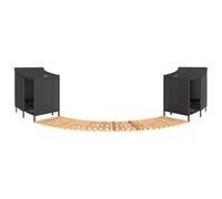LoogCape Hot Tub Surround Black Poly Rattan Acacia Wood Step with Storage for Pool Spa Garden Furniture Weatherproof Durable Modular UV Resistant Easy Cleaning Sturdy Tread