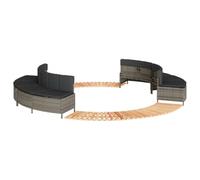 LoogCape Hot Tub Surround Grey Poly Rattan and Solid Acacia Wood for Pool, Spa and Swimming Pool, Weatherproof, Durable, Easy Care, Modular Garden Furniture, Includes Step and Cushions