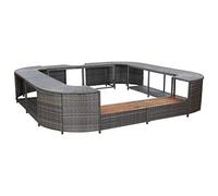 LoogCape Hot Tub Surround Square Grey 268 x 268 x 55 cm Poly Rattan for Swimming Pool Spa Pool Accessories, Weatherproof, Sturdy Steel Frame, Durable Acacia Wood Steps, Easy Assembly