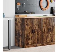 LoogCape Industrial Cabinet Solid Wood Smoked Oak with Double Doors, Multi-Purpose Cabinet for Workshop, Garage, Office, 60 x 51 x 85 cm, Lockable, Heavy Duty, with Drawers and Shelves