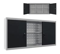 LoogCape Industrial Style Heavy Duty Metal Wall Tool Cabinet in Grey and Black with Lockable Doors, 120 x 19 x 60 cm, Versatile Storage Solution for Workshop