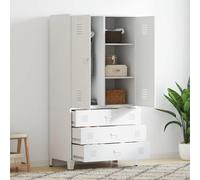 LoogCape Industrial White Metal Wardrobe 90 x 50 x 180 cm with Storage Space, Clothes Rail and Shelves, Ideal for Bedroom, Hallway, Children's Room, Durable, Easy to Clean