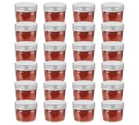 LoogCape Jam Jars with Silver Lids Pack of 24 110ml Storage Jars for Jams Sauces Chutney and Storage Airtight Drip Free Ideal for Kitchen and Breakfast Table