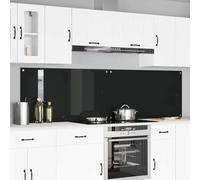 LoogCape Kitchen Splashback, Black, Set of 2, 110 x 60 cm, Tempered Glass, Heat Resistant, Dishwasher Safe, For Modern Kitchens, Protection Against Splashes, Heat, Easy Assembly, Durable Design