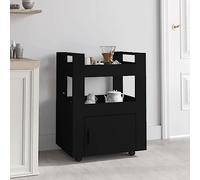 LoogCape Kitchen Trolley, Black, 60 x 45 x 80 cm, Wood Material with 2 Shelves, 1 Compartment, Wheels, Space-Saving Utility Trolley for Kitchen, Dining Room, Bar, Organiser, Worktop, Recess Trolley