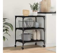 LoogCape Kitchen Trolley Black Oak Look 60 x 41 x 76 cm with Wheels Storage Space Worktop for Kitchen and Dining Room Slim Serving Trolley Rolling Heavy Duty Wood and Steel Design
