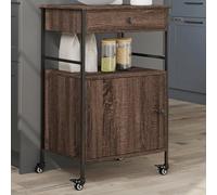 LoogCape Kitchen Trolley, Brown Oak Look, 56 x 43 x 89.5 cm, Wood Material with Steel Frame, Versatile Serving Trolley, Trolley for Kitchen, Living Room, Bathroom or Study, Storage Space and Shelf