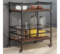LoogCape Kitchen Trolley Brown Oak Look 82 x 40 x 78.5 cm Wood Material with 4 Wheels, Versatile Serving Trolley for Kitchen, Living Room or Bathroom, Space-Saving, Sturdy, with Storage Space, Towel