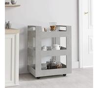 LoogCape Kitchen Trolley, Concrete Grey, 60 x 45 x 80 cm, Wood Material with 3 Shelves, Wheels, Storage Space, Serving Trolley, Side Trolley, Utility Trolley for Kitchen, Dining Room, Buffet and