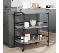 LoogCape Kitchen Trolley Grey Sonoma 81.5 x 41 x 92.5 cm Wood Material Steel Frame Versatile Utility Trolley with Wheels, Storage Space, Shelf, Recess Trolley, Ideal for Kitchen, Dining Room, Worktop