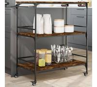 LoogCape Kitchen Trolley Smoked Oak 100.5 x 50 x 105 cm Wood Material with 4 Wheels, Versatile Side Trolley for Kitchen, Living Room, Bathroom and Study, Space-saving, Sturdy, with Storage Space