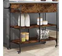 LoogCape Kitchen Trolley Smoked Oak 105 x 42 x 95 cm Wood Material with 4 Wheels, Versatile Serving Trolley, Side Trolley, Niche Trolley, Space Saving Organiser for Kitchen