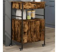 LoogCape Kitchen Trolley Smoked Oak 56 x 43 x 89.5 cm Wood Material with Steel Frame Versatile Serving Trolley with Storage Space, Wheels, Brakes, for Kitchen, Living Room, Bathroom, Study