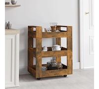 LoogCape Kitchen Trolley Smoked Oak 60 x 45 x 80 cm Wood Material with 3 Shelves, Wheels, Utility Trolley for Kitchen, Dining Room, Buffet, Storage Space, Side Trolley, Rolling Shelf, Slim